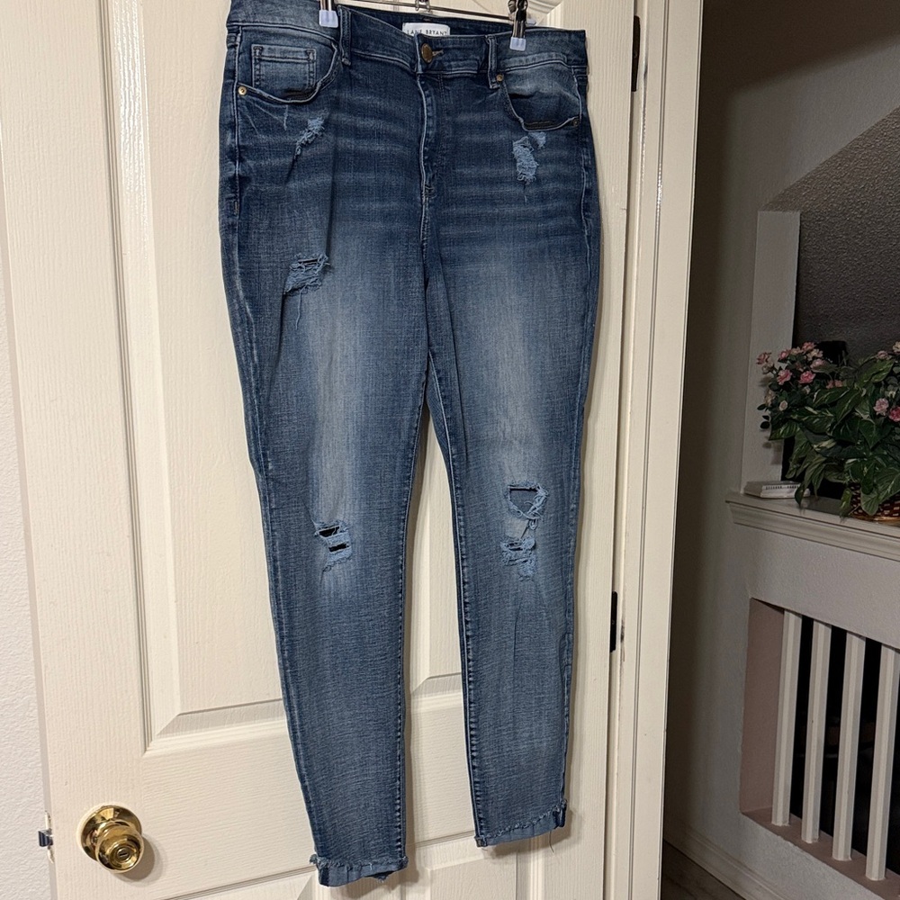 Lane Bryant Dark Blue Distressed Skinny Jeans